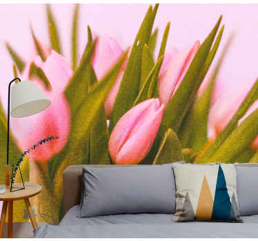 Fotomural de tulipanes Tulipanes sobre un fondo rosa - TenVinilo