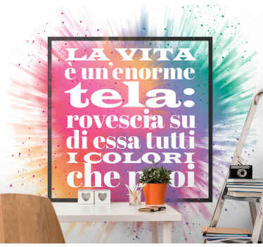 Cores de respingos de vida multicoloridos fotomural decorativo abstrato. Fundo splash colorido com letras brancas moldadas uma inspiração para você. Obtê-lo agora!