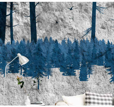 Fototapete Texturen und Muster Konkrete vögel und bäume - TenStickers