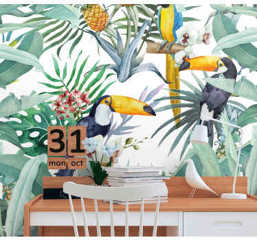 Oslikana džungla sa zidovima ptičjeg šumskog zida - TenStickers