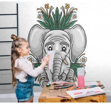Drawing of a grey elephant Bedroom wall mural - TenStickers