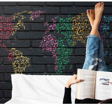 Photo murale carte du monde en notes de musique - TenStickers