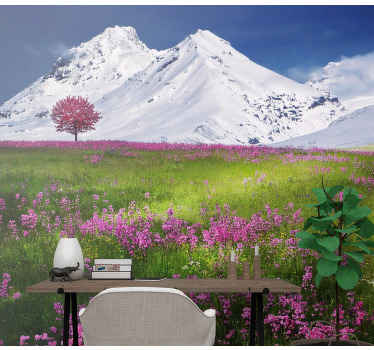 Sneklædte bjerge blomstrer natur fototapet - TenStickers