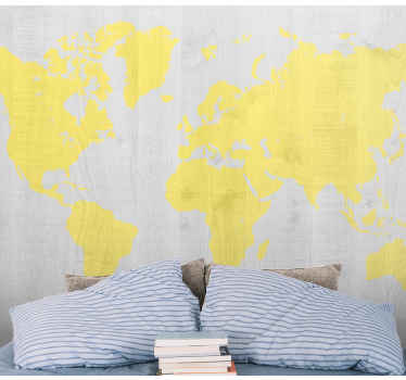 Wood pantone yellow world map mural - TenStickers