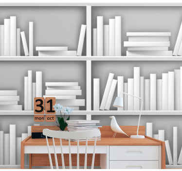 Hvide bibliotekshylder moderne fototapet - TenStickers