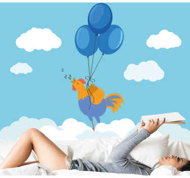 Fotomural animale Pollito volador con globos azules - TenVinilo