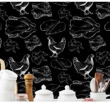 Fotomural animale Pollo frito blanco y negro - TenVinilo