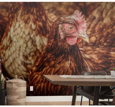 Mural de animales retrato de pollo rústico - TenVinilo