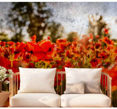 金色日落波兰罂粟壁画 - TenStickers