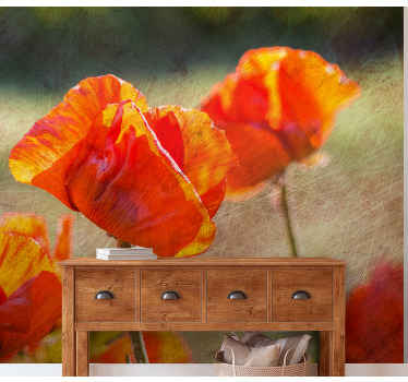 붉은 색과 오렌지색 퇴색 양귀비 벽화 - TenStickers