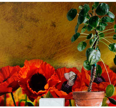Poppies on grey background Poppy Wall Mural - TenStickers