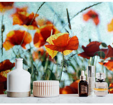 Poppies with green stems  Poppy Wall Mural - TenStickers