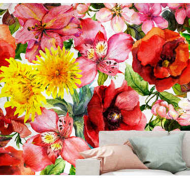 Poppies and flowers  Poppy Wall Mural - TenStickers