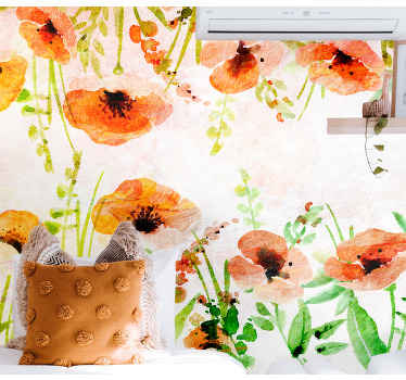 Field of washed poppies Poppy Wall Mural - TenStickers