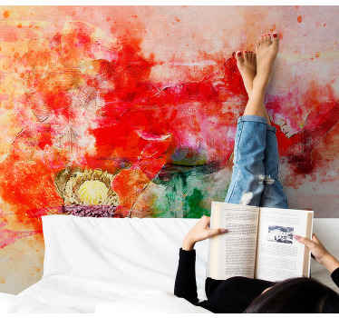 Artistic Poppies with stems  Poppy Wall Mural - TenStickers