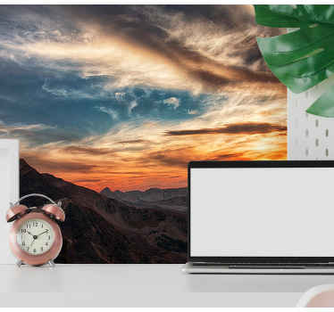 오렌지 하늘과 산 사무실 벽 벽화 - TenStickers