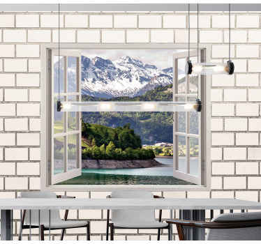 Papier peint brique Mur de briques blanches avec une photo - TenStickers