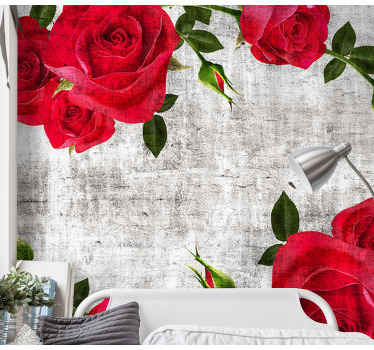 Papier peint brique Mur effet pierre roses rouges - TenStickers