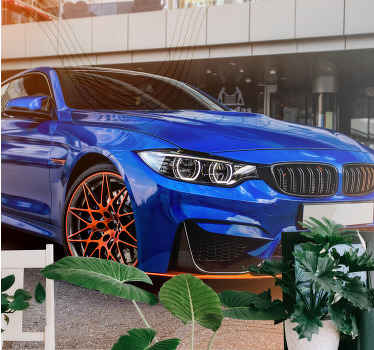 Τρισδιάστατη μπλε και πορτοκαλιά τοιχογραφία τοίχων αυτοκινήτων - TenStickers