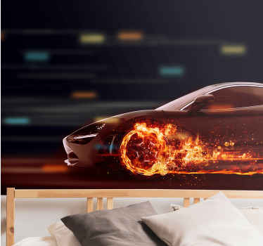 με τοιχογραφία αυτοκινήτου με ρόδες φωτιά - TenStickers