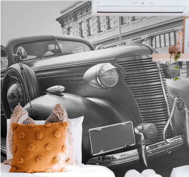 Vintage τοιχογραφία τοίχου αυτοκινήτου σε κλίμακα του γκρι - TenStickers