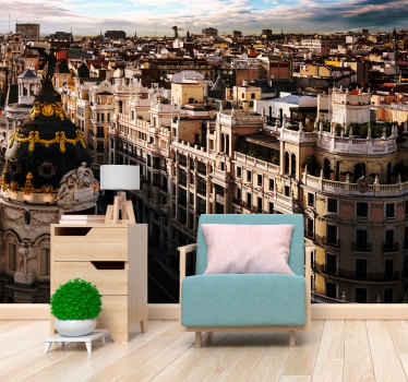 Fotomural Madrid Gran vía con nubes al atardecer - TenVinilo