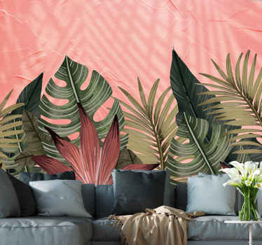Tropical plants on pink  nature wall mural - TenStickers