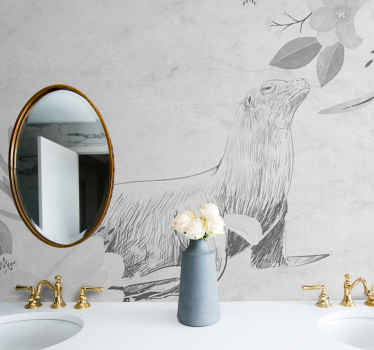 γκρι κολύμβηση και τοιχογραφία λουλουδιών φύσης - TenStickers