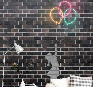 Mural para salón Niño bansky en efecto neón - TenVinilo