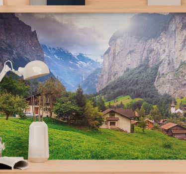 Små huse ved bjergets natur fototapet - TenStickers