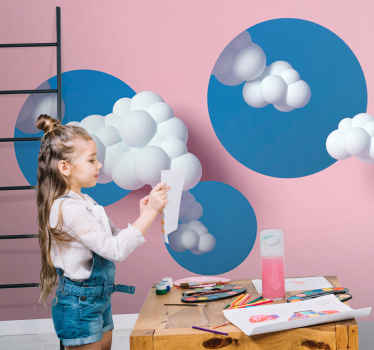 White clouds pink background Kids wall Murals - TenStickers