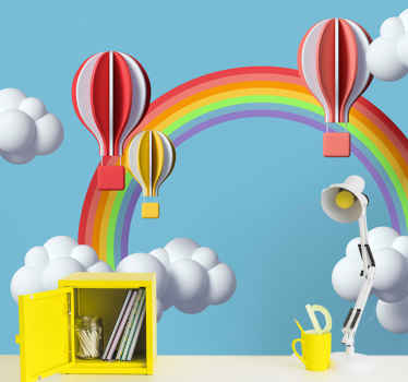 3d 云彩和热气球儿童壁画 - TenStickers