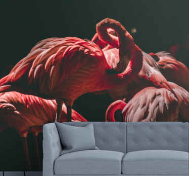Fototapete Wohnzimmer Rand beleuchtete rosa flamingos - TenStickers