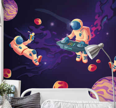 Mural infantil Atasco de astronautas de dibujos animados - TenVinilo