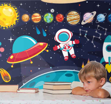 Sarjakuva erilaisia spaceman symboleja lasten makuuhuoneen valoku - Tenstickers