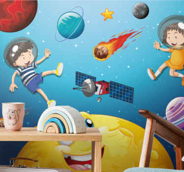 Desene animate copii care se joacă în spațiu picturi murale - TenStickers