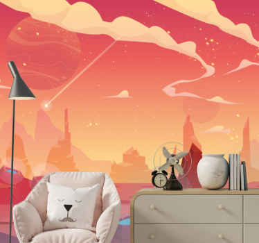 Red and yellow cartoon space Kids wall Murals - TenStickers