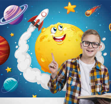 Tecknad raket i rymden barn tapeter - Tenstickers