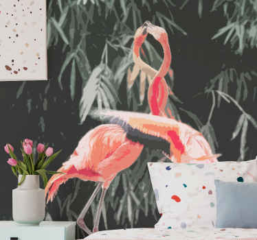 Lovely shot of flamingos living room wall mural - TenStickers