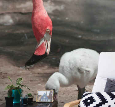 Flamingo with a baby flamingo Hallway Mural - TenStickers