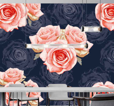 Elegant Pink Flowers wall mural roses - TenStickers