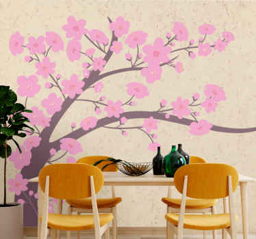 Pink flowers with beige 3D Wall Mural - TenStickers