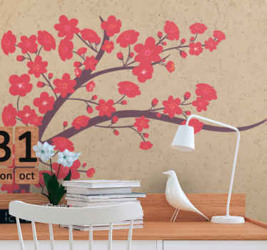 Red flowers with beige background 3D Wall Mural - TenStickers