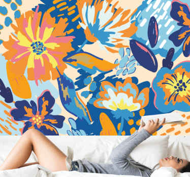 Blue, orange and blue leaves 3D Wall Mural - TenStickers