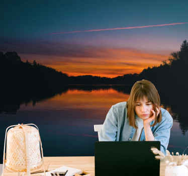 Turuncu ve mavi göl 3 boyutlu duvar kağıdı - TenStickers