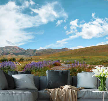 Fototapete Natur Grüne wiese blumen berge - TenStickers