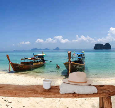Fotomural naturaleza Veleros románticos en la playa tranquila - TenVinilo