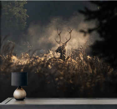 Fotomural naturaleza Bosque de niebla de la mañana con ciervos - TenVinilo