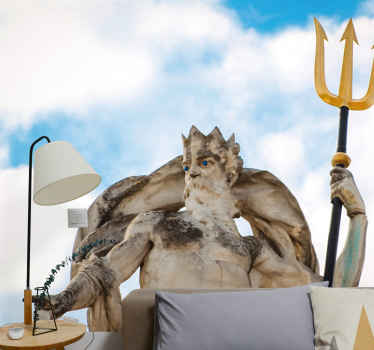 삼지창 동상 예술 벽 벽화를 들고 남자 - TenStickers