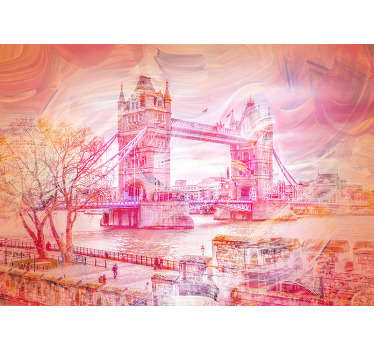 Incredible photomural of Tower Bridge in London painted in watercolor to decorate the walls of your home or business in a different way.